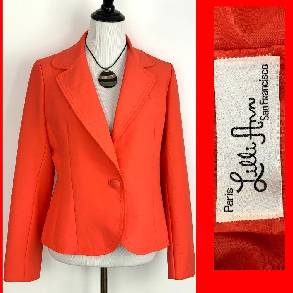 Vintage 70s Lilli Ann Orange One Button Blazer Business Luxury Sz M
